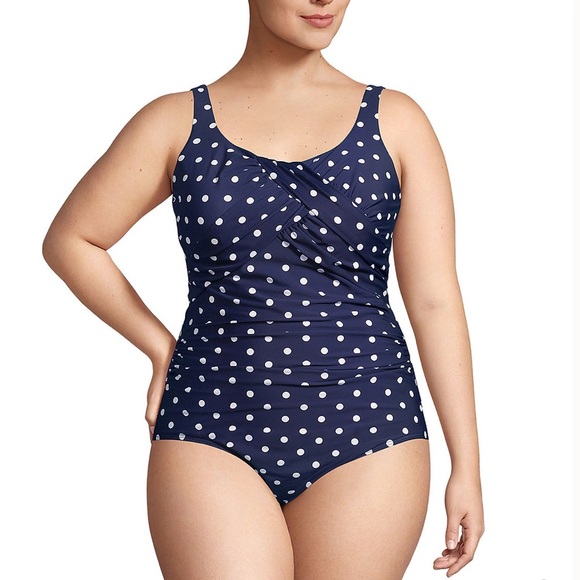 Lands End Carmela tank one‎ piece  swimsuit blue and white polkadot - Picture 1 of 6